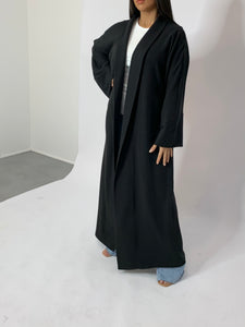 Kimono cardigan long en maille côtelé - Noir