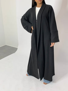 Kimono cardigan long en maille côtelé - Noir