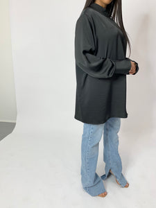 Blouse oversize à col montant en crêpe de soie - Noir