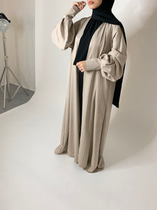 Abaya ouverte manches bouffantes - Beige