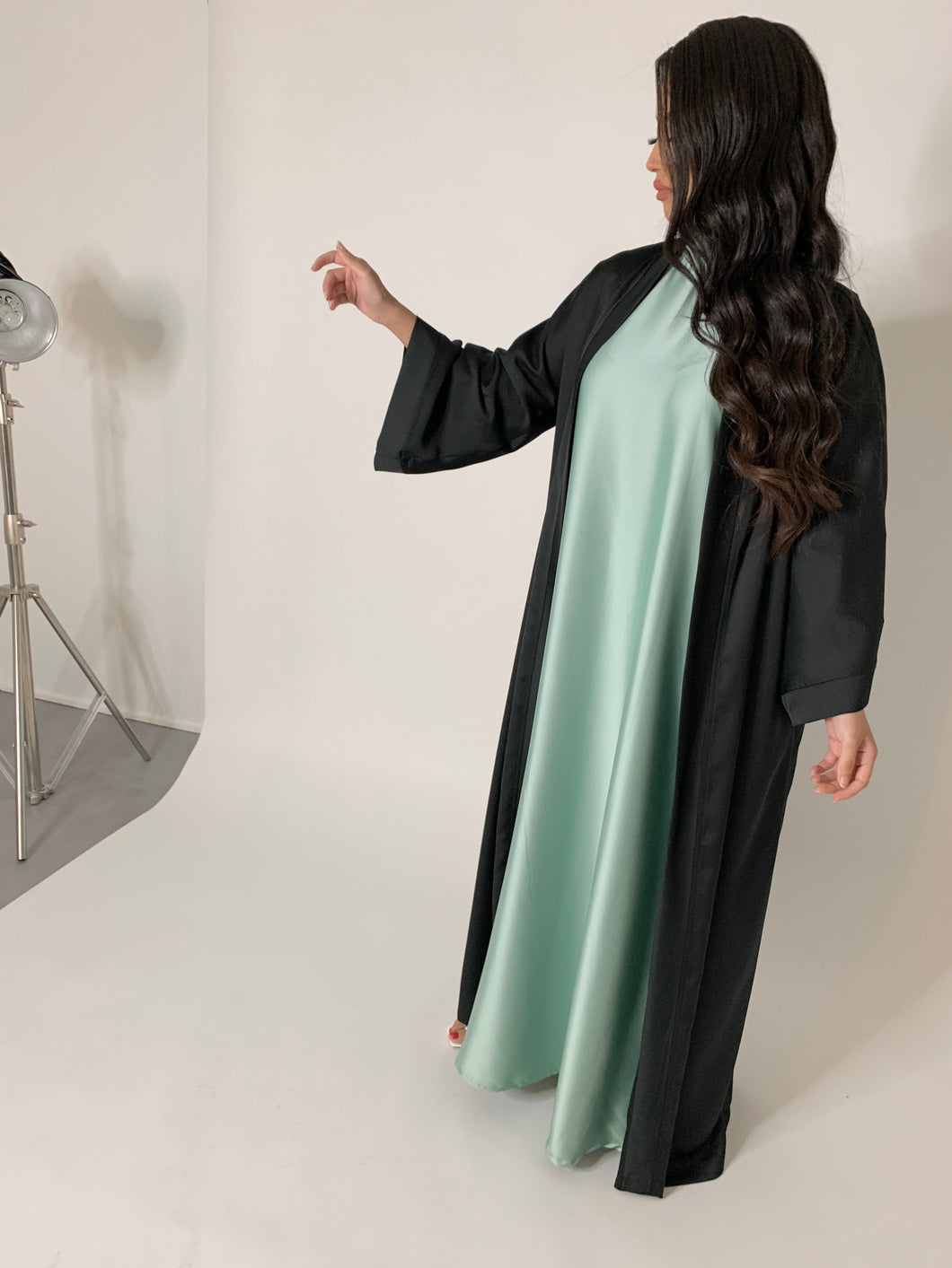 Kimono en satin mat - Noir