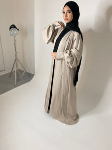 Abaya ouverte manches bouffantes - Beige
