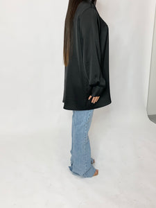 Blouse oversize à col montant en crêpe de soie - Noir